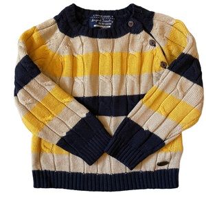 Mayoral Sweater, navy blue, tan, yellow, sz 24 months. Adorable and Soft!